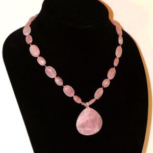 Vintage Lucas Lameth LUC 925 Rose Quartz & Sterling Silver Pendant Necklace